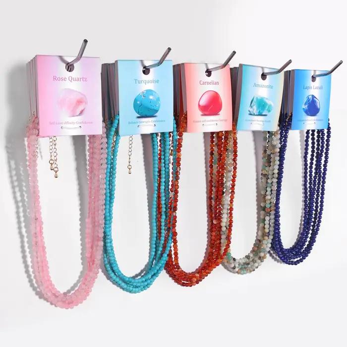 Colliers bohème en cornaline de 4mm, perles rondes pour femmes et hommes, quartz Rose, œil de tigre, améthystes, ras du cou, bijoux d'amitié