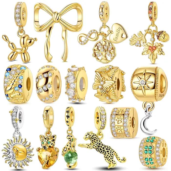 Breloques en Argent Sterling 925 avec Zirconium Incrusté Pendentifs Soleil et Léopard Pour Bracelets et Créations Bijoux Cadeaux DIY Occasions Spéciales