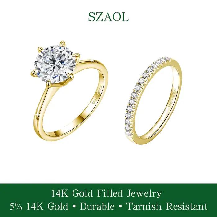 Bagues de fiançailles et de mariage solitaires en or 14 carats