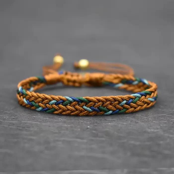 Bracelets d'amitié tressés en forme de bohémien coloré, tissage ethnique multicolore texturé, réglable, cadeau pour Couple