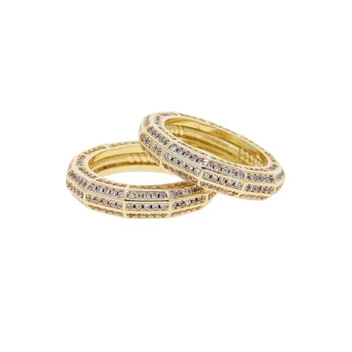 Bague Hexagonale Élégante en Cuivre Plaquée Or Sertie de Zircone Cubique Pour Femmes et Hommes Occasions Spéciales