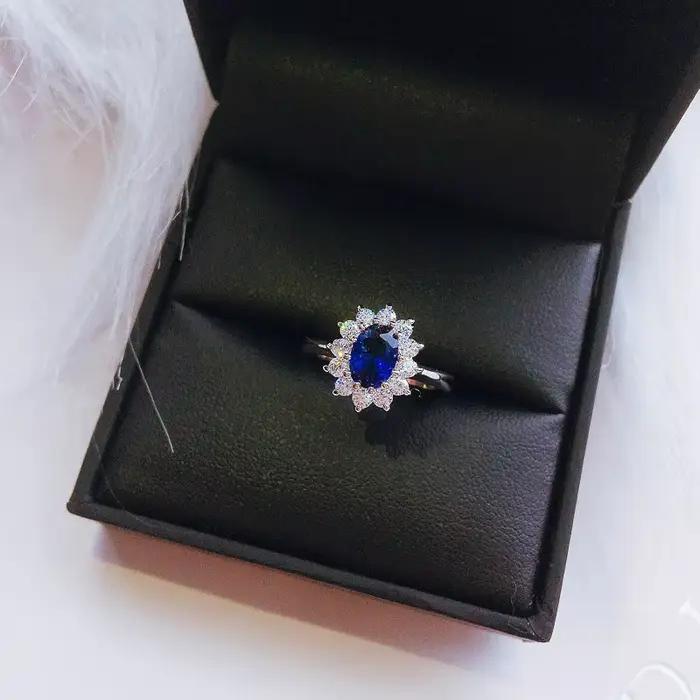 Bague CC&BYX en argent sterling sertie de zirconium bleu élégante pour occasions spéciales femmes alliances de mariage fiançailles mariage