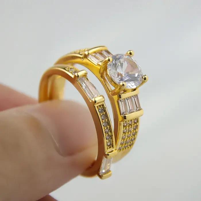Bague de cocktail plaquée or 21 carats pour femmes, bijoux de fête de fiançailles, Dubaï, document s