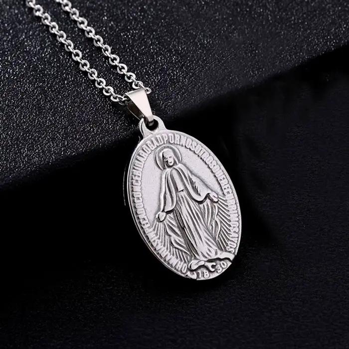 Collier pendentif vierge marie pour femmes et hommes, amulette religieuse chrétienne, bijoux en acier inoxydable, cadeau