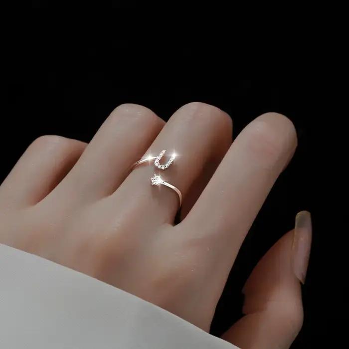 Bague en argent Sterling 925 personnalisable avec 26 lettres diamant scintillant zircon pour occasions spéciales femmes anniversaires mariage