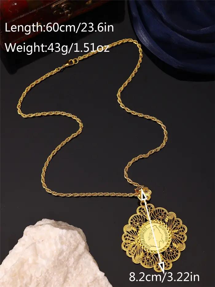 Collier vintage pour femme - Forme de fleur - Portrait Napoléon sculpté - Bijoux de banquet de festival pour dames