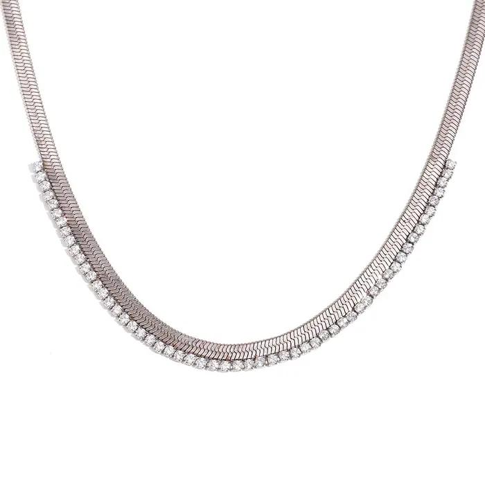 La.Muses-Collier en arête de poisson avec biscuits transparents pour femme, bijoux en acier inoxydable pour le cou, salle plate, JOTransparent