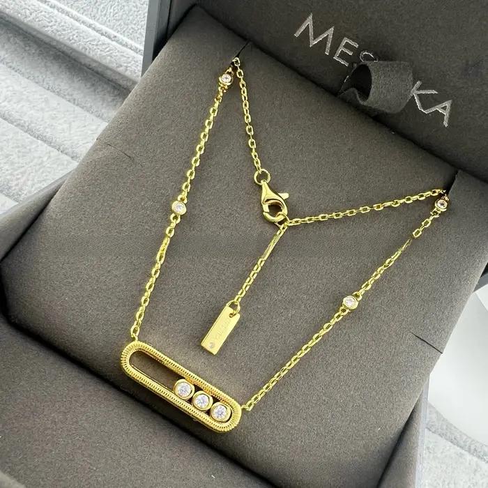 Nouveau Collier Coulissant pour Femme à Trois Diamants Brossés