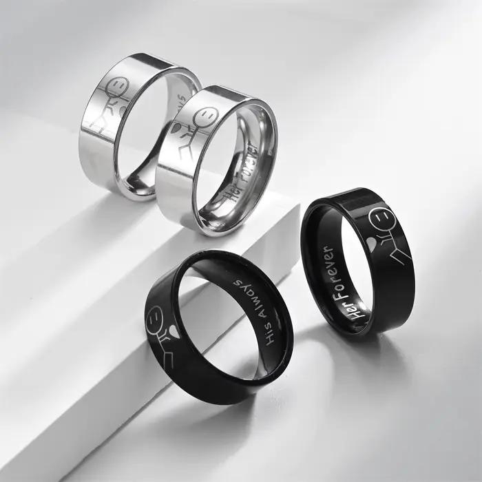 Dessin animé Anime Image amour Couple anneau mode titane acier Couple anneaux avec lettres je t'aime à l'intérieur bijoux cadeaux pour l'amour