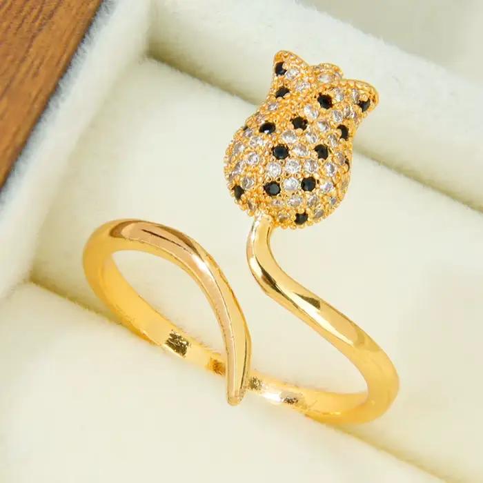 Bague Rose en zircone plaqué or 21 carats pour femmes arabes