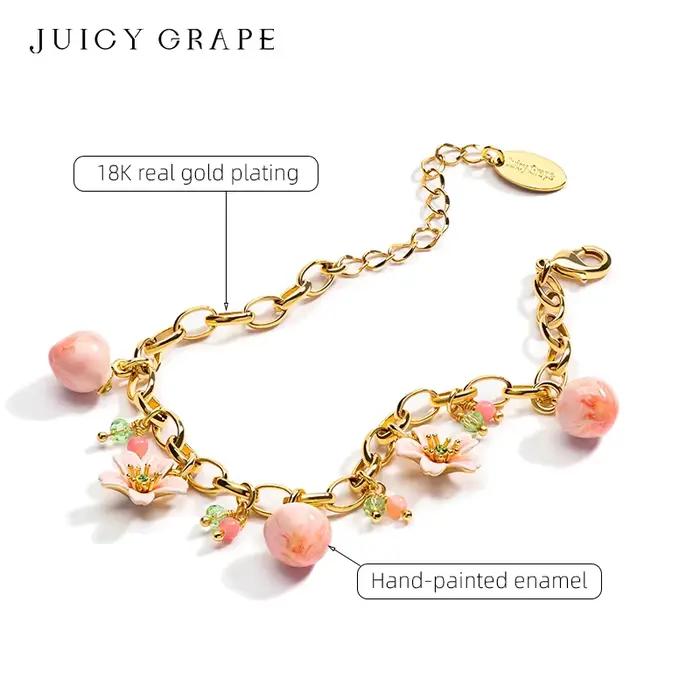 Bracelet Pêche et Fleur de Pêche Style Français Original en Or Plaqué pour Femmes Occasions Spéciales