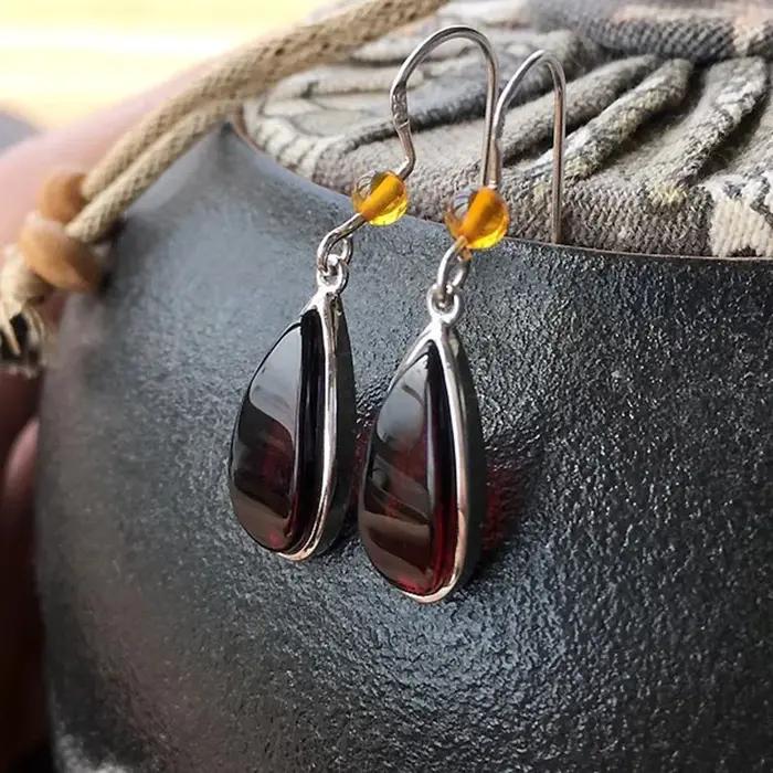 Yoowei-Boucles d'oreilles en ambre naturel pour femme, 3 couleurs, véritable argent S925, boucle d'oreille pendante, bijoux uniques en ambre de la Baltique, cadeau en gros, nouveau