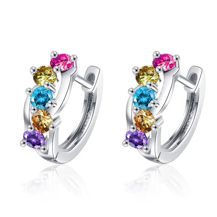 Boucles d'oreilles en argent Sterling 925 incrustées de zircons colorés pour femmes occasions spéciales anniversaire engagement fête mariage bal