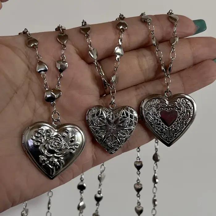 Pendentif en acier inoxydable en forme de cœur romantique ouvrable pour femmes et hommes bijou cadeau occasions spéciales