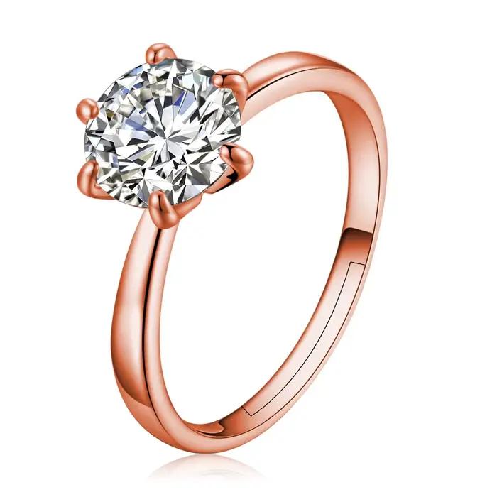 Bague classique à six griffes couleur or, avec cristaux autrichiens AAA, pour mariage, cadeau de mariée, bijoux pour femme, bague de fiançailles