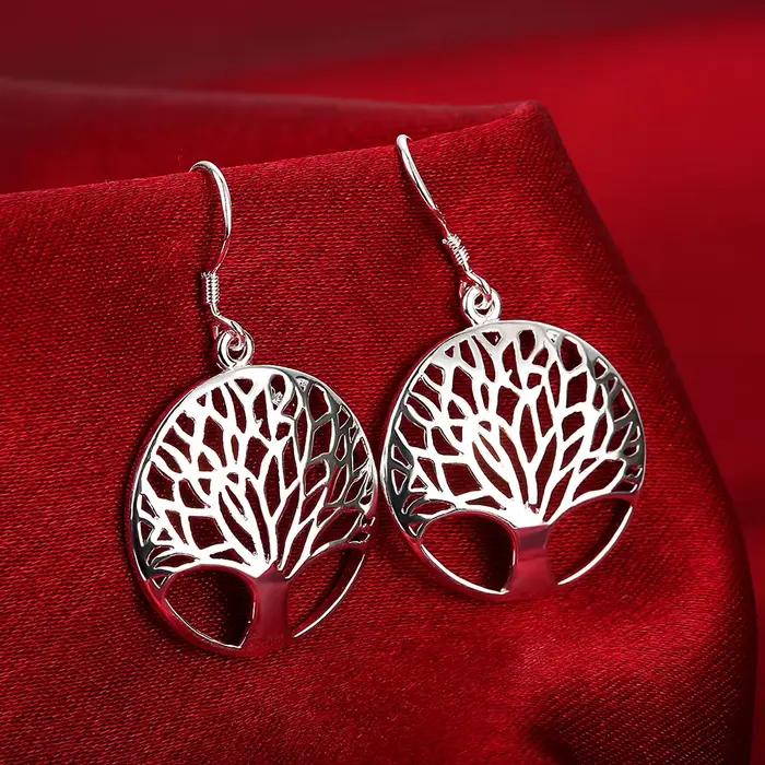 Nouvelles marques populaires 925 en argent Sterling fines feuilles rondes pendentif collier boucles d'oreilles pour femme ensembles de bijoux mode fête de mariage