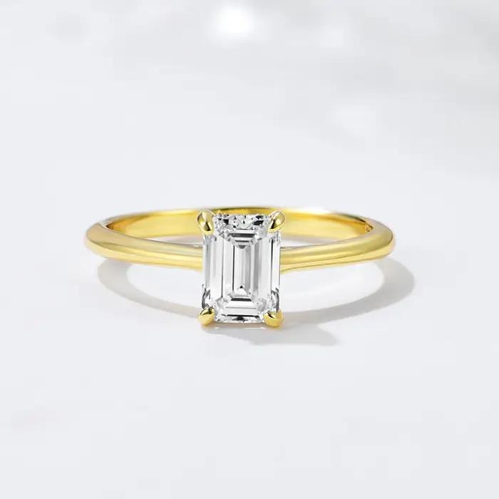 Bague en argent sterling 925 plaqué or 14 carats avec zircon cubique taille baguette pour mariage, a