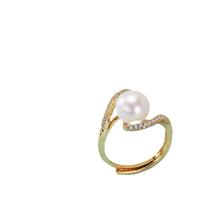 Bague de mariage en or véritable 14k avec perles naturelles blanches pour femmes, idéale pour les occasions spéciales, certifiée, redimensionnable