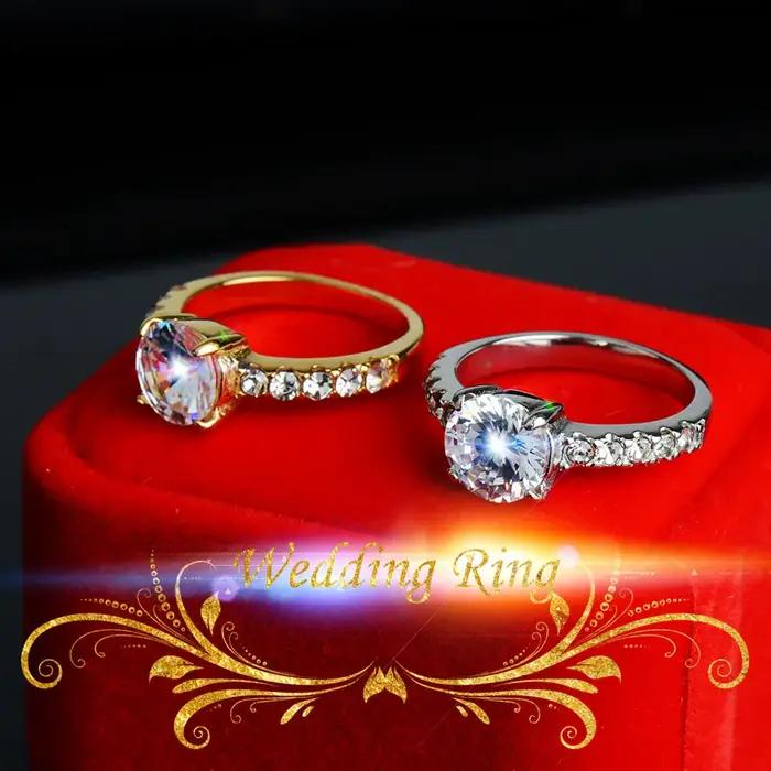 Alliance de Luxe en Acier Inoxydable Plaquée Or 18 Carats Serties de Zirconium Blanc Pour Femmes Occasions Formelles Engagement Professionnel
