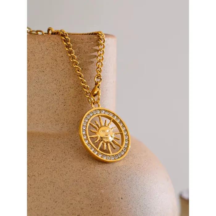 Yhpup – collier rond en zircone avec pendentif soleil creux, couleur or 18 carats, en acier inoxydable, exquis, Premium, bijoux cadeau