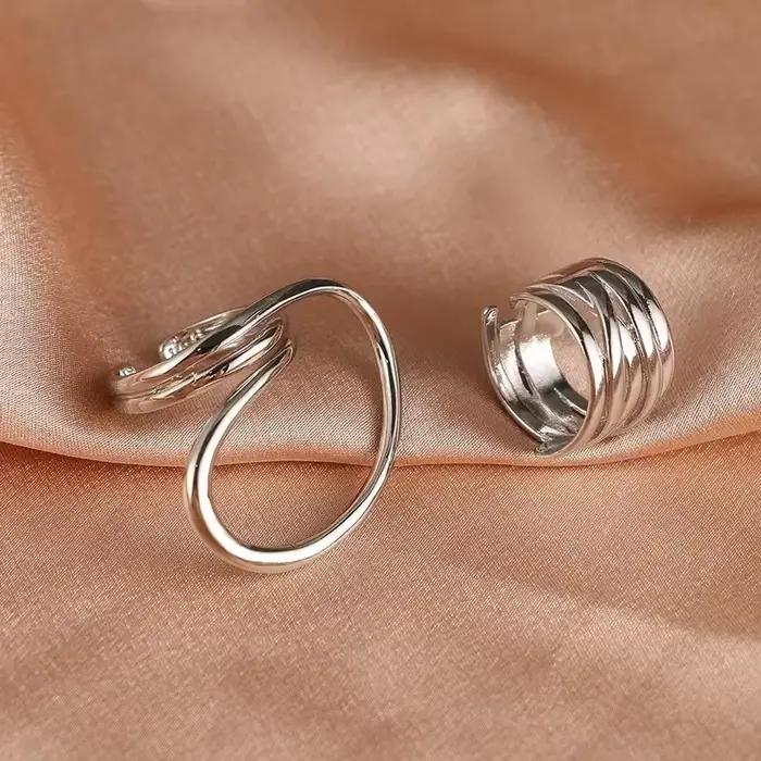 Bagues en alliage de zinc géométriques déformées style vintage pour femmes à lignes uniques