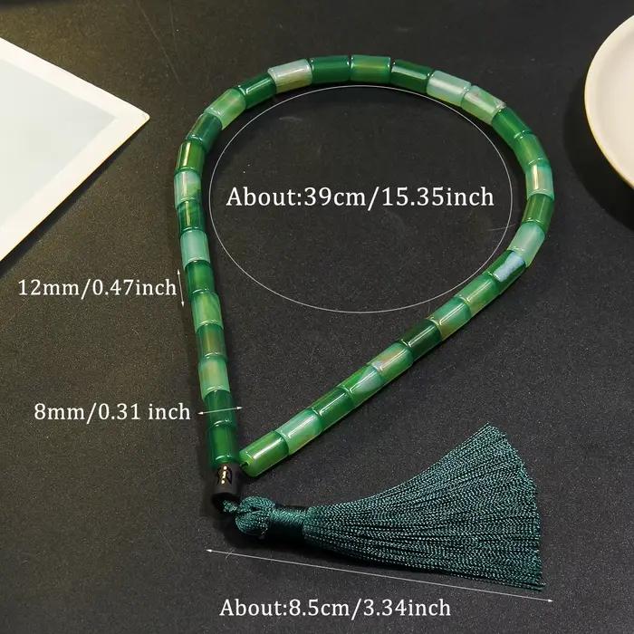 Bracelet de prière en perles d'agate 8 * 12 mm avec bracelet pendentif pompon vert - un cadeau idéal pour l'Eid al Fitr et le Ramadan