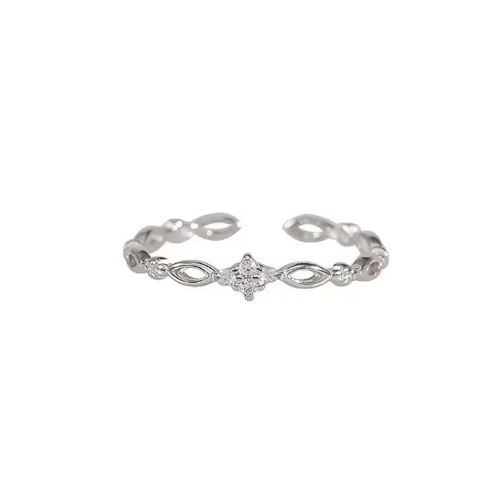 Bague ajustable en argent avec zircon géométrique trèfle à quatre feuilles pour femme, bijoux de mod