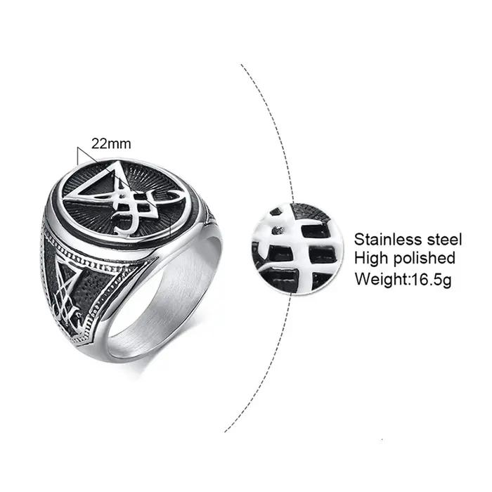 Bague chevalière vintage Sigil de Lucifer acier inoxydable pour homme occasions spéciales partys soirées élégantes