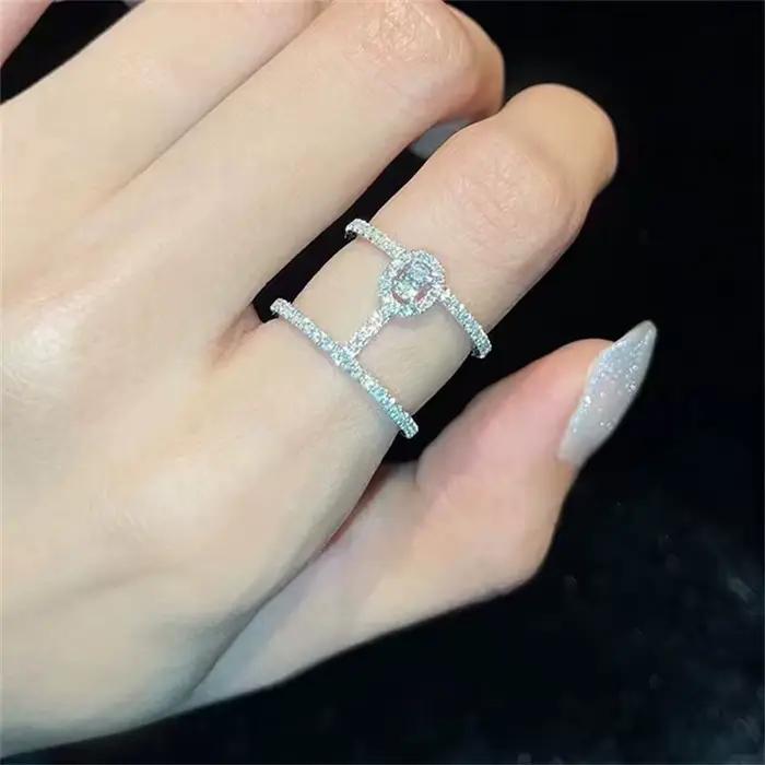 Bagues ovales en argent 925 simples en forme de I incrustées de diamants pour femmes, bague de luxe
