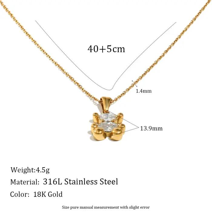 E.B.belle Ensemble de bijoux Ours Mignon Plaqué Or, Collier Ours Assis en Zircon et Boucles d'Oreill
