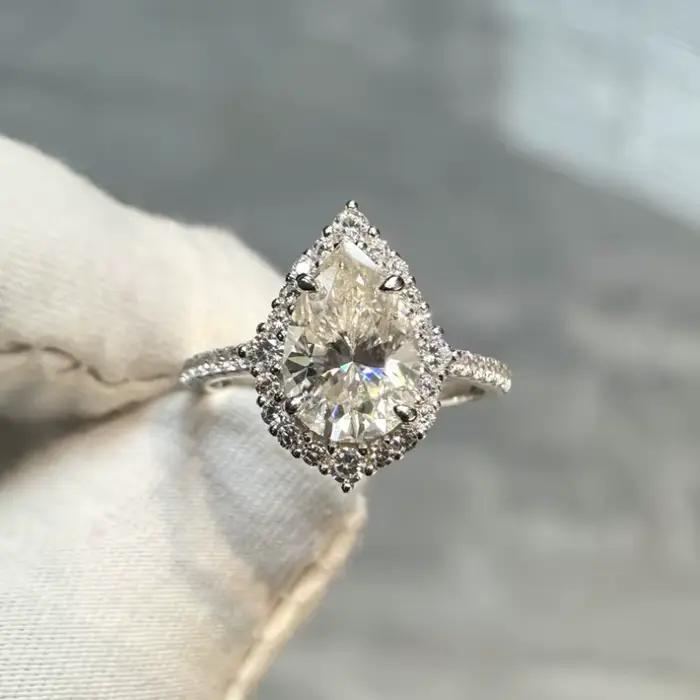 Bague en diamant Moissonite couleur D 4ct coupe poire en argent Sterling 925 pour engagement mariage et anniversaire femme occasions spéciales