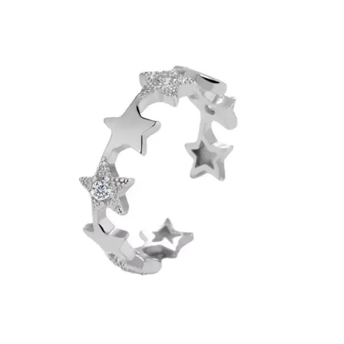 Bague en argent sterling 925 sertie de petites étoiles fraîches pour femmes occasions spéciales partis élégants et cadeaux romantiques