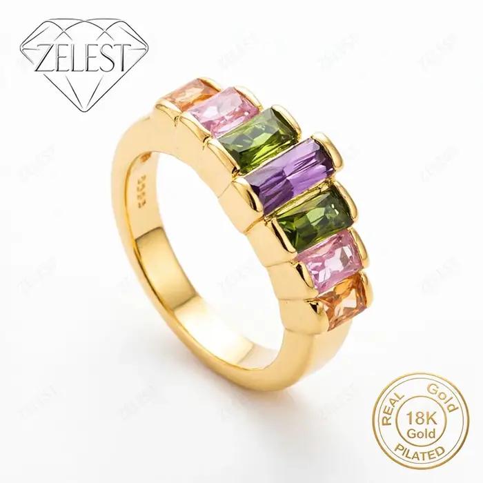 Bague en argent sterling 925 plaqué or 18 carats avec zircon coloré de luxe pour femmes