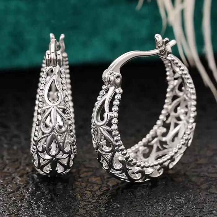Huretailers-Boucles d'oreilles créoles élégantes pour femmes, design évidé élégant, accessoires déli