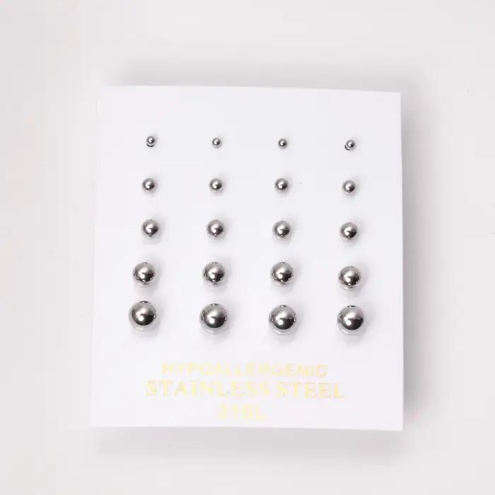 ASONSTEEL 10 paires/carte boule en acier boucle d'oreille