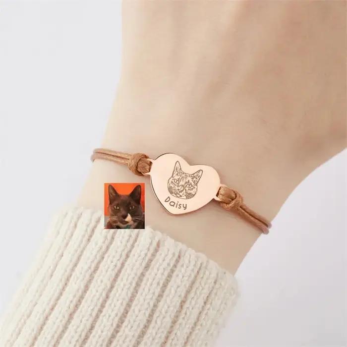 Bracelet personnalisé avec portrait d'animal de compagnie pour femmes, photo de chien personnalisée, acier inoxydable, réglable, cadeau pour propriétaire d'animal de compagnie, bijoux à la mode pour femmes