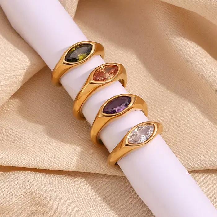 E.B.belle – bague scellée en Zircon œil de cheval, colorée, hypoallergénique, décoration en acier inoxydable 316L, bijoux plaqués or 18 carats
