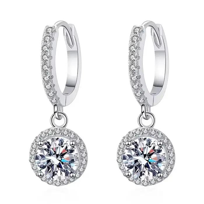 Boucles d'oreilles rondes en argent Sterling 925 pour femmes, 1 Carat, Moissanite, Style de soirée d