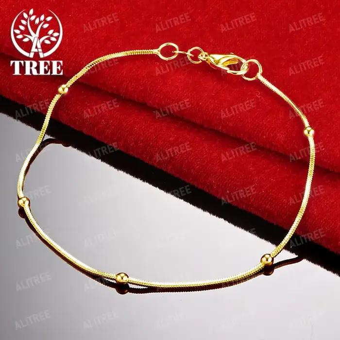 ALITREE 18K or jaune 1.7mm perles chaîne Bracelets pour femme fête fiançailles mariage noël anniversaire mode bijoux cadeaux