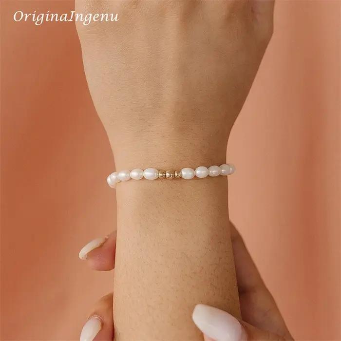 Bracelet en or rempli 14K avec perles naturelles design géométrique classique pour femme occasions spéciales vintage bohème
