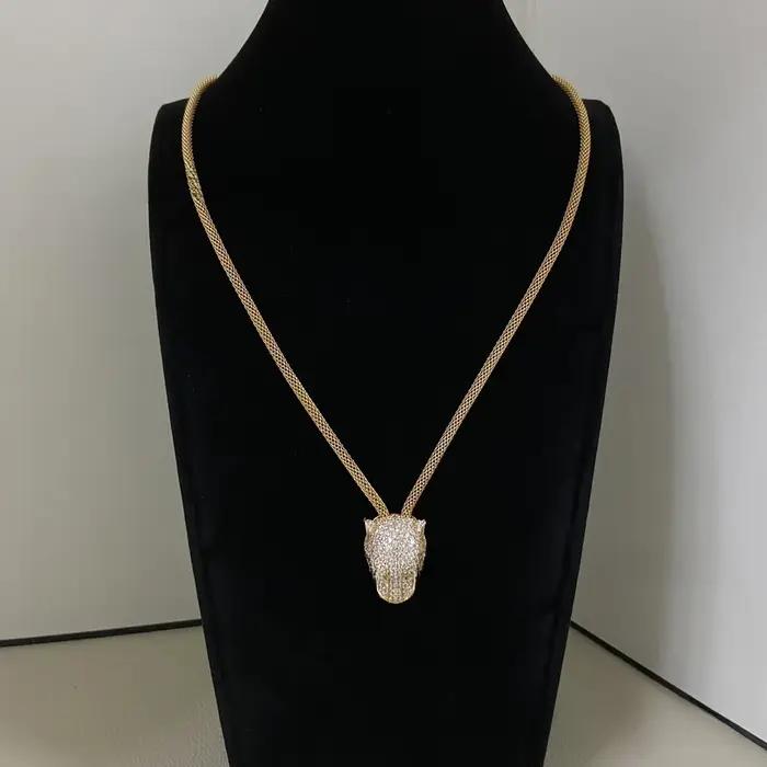 Collier Tête de Léopard en Or V Luxe Entièrement Sertie de Diamants