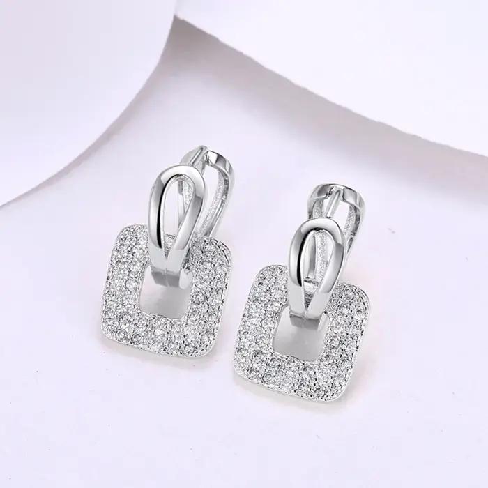 Lekani 2019 Unique forme carrée Piercing Huggie cerceau boucle d'oreille pour les femmes argent/or 2