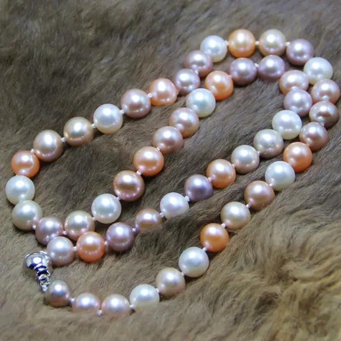 Collier de perles naturelles multicolores des mers du Sud AAAA 9-10 mm 18 pouces - 925s
