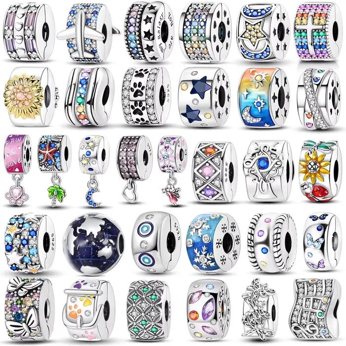 Fermoir en argent sterling 925 clip pavé CZ breloques perles de marguerite bouchon chaine de securite adaptable pour bracelet original clip de bijoux occasions speciales