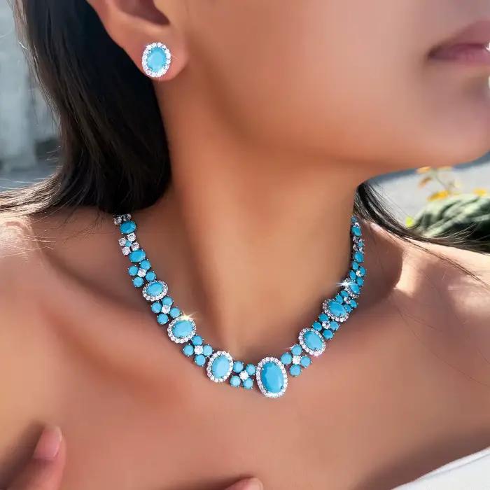 Ensemble de bijoux de mariée en turquoise ovale bleu clair brillant pour femmes occasions spéciales /* Add your CSS styling here */
