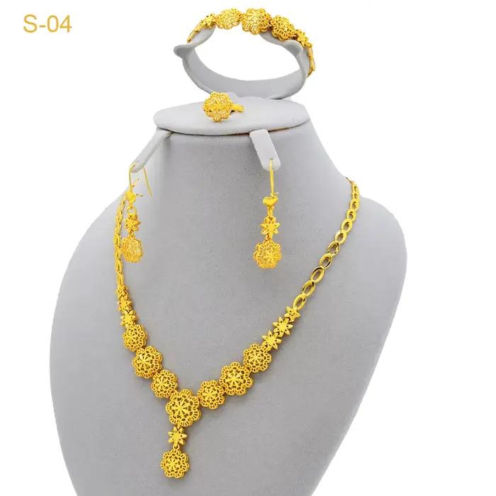 Ensemble de bijoux de luxe pour femmes, couleur or 24 carats, collier et boucles d'oreilles de maria