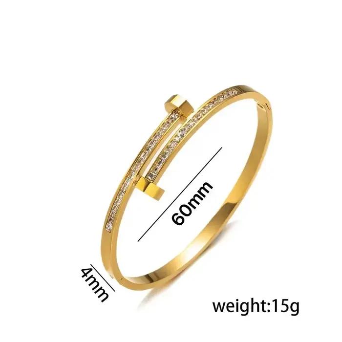 Bracelet Manchette Ongles Géométriques Zircon Micro-Pavé Acier Titane Plaqué Or Rose Jaune Clair Pur Argent Rhodium Occasions Spéciales Femmes