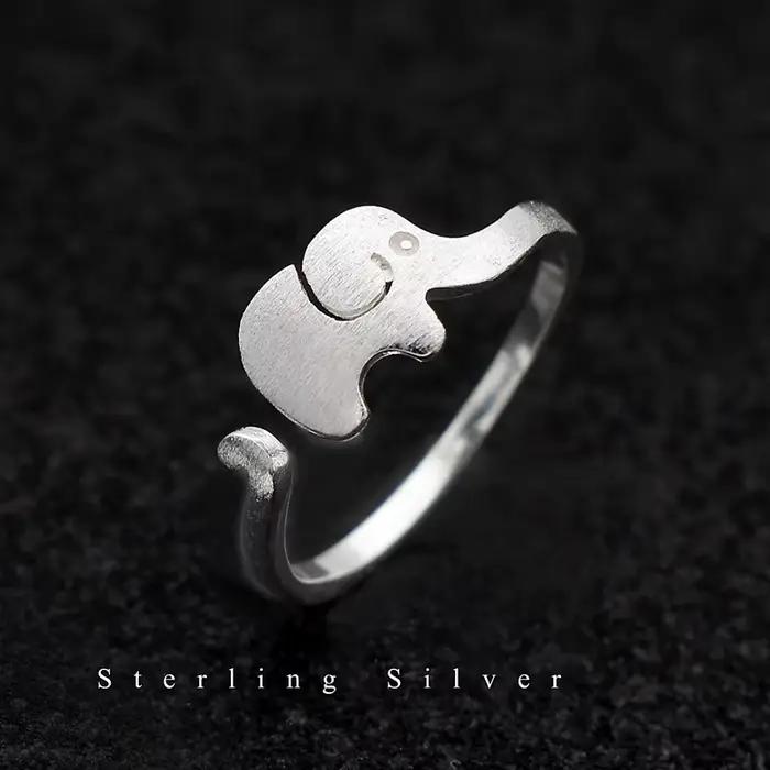 Buyee-Bague mignonne en argent regardé 925 pour femme, doigt, chat, éléphant, doux, ouvert, unique, animal, bijoux fins, cercle, mode