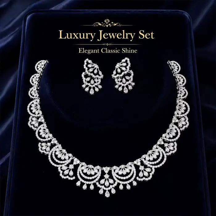 Parure de bijoux de luxe en plaqué or 14 carats avec zircone cubique lunaire pour femme, cadeau d'anniversaire, mariage et occasions spéciales