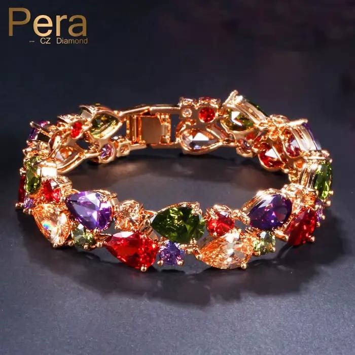 Bracelet Pera CZ en or jaune avec zircone cubique pour femmes occasions spéciales romantique élégant et tendance